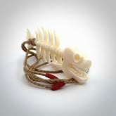 Hand carved bone fish skeleton pendant. Hand made bone fish necklace. Fish themed jewellery. Ocean themed pendant. One only necklace provided with adjustable cord and free delivery.